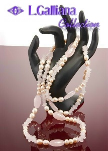 419394 COLLIER QUARTZ ROSE ET PERLES