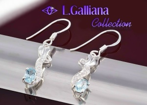 421101 BOUCLES TOPAZES BLEUES ET TOPAZES BLANCHES 1,75CT EN ARGENT 925