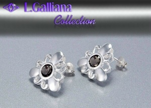 421105 BOUCLES FLEUR L.GALLIANA QUARTZ FUMÉ 1,45CT EN ARGENT 925
