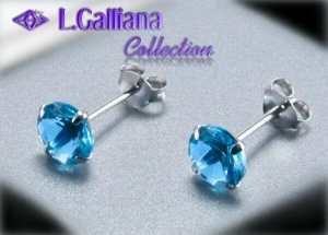 421377 BOUCLES CZ BLEU TOPAZE  EN ARGENT 925