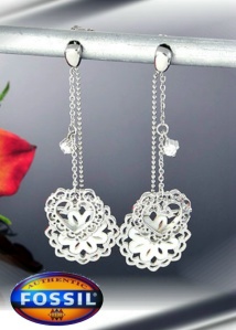 BOUCLES D'OREILLES FOSSIL BLANC NACRÉ AVEC ZIRCONES BOF3