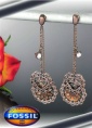 BOUCLES D'OREILLES FOSSIL MARRON NACRÉ AVEC ZIRCONES BOF4