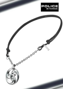 COLLIER POLICE ACIER ET CUIR CP01